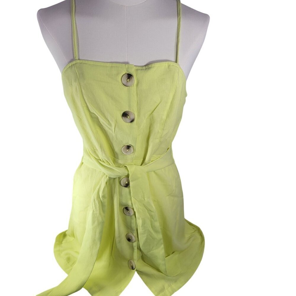 Miken Swim Women Yellow Button-Front Adjustable Straps Sundress Size  S